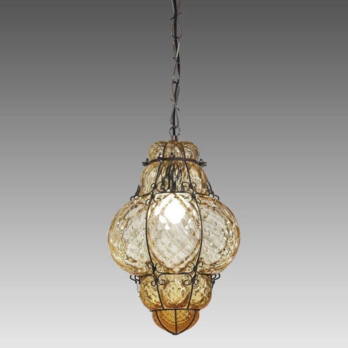 SIRU - Suspension chaîne CLASSIC 1xE27/60W/230V d. 30 cm beige/noir Verre vénitien