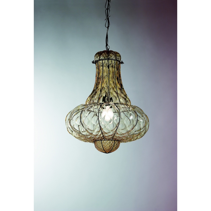 SIRU - Suspension chaîne DOGE 1xE27/60W/230V d. 30 cm beige/noir Verre vénitien