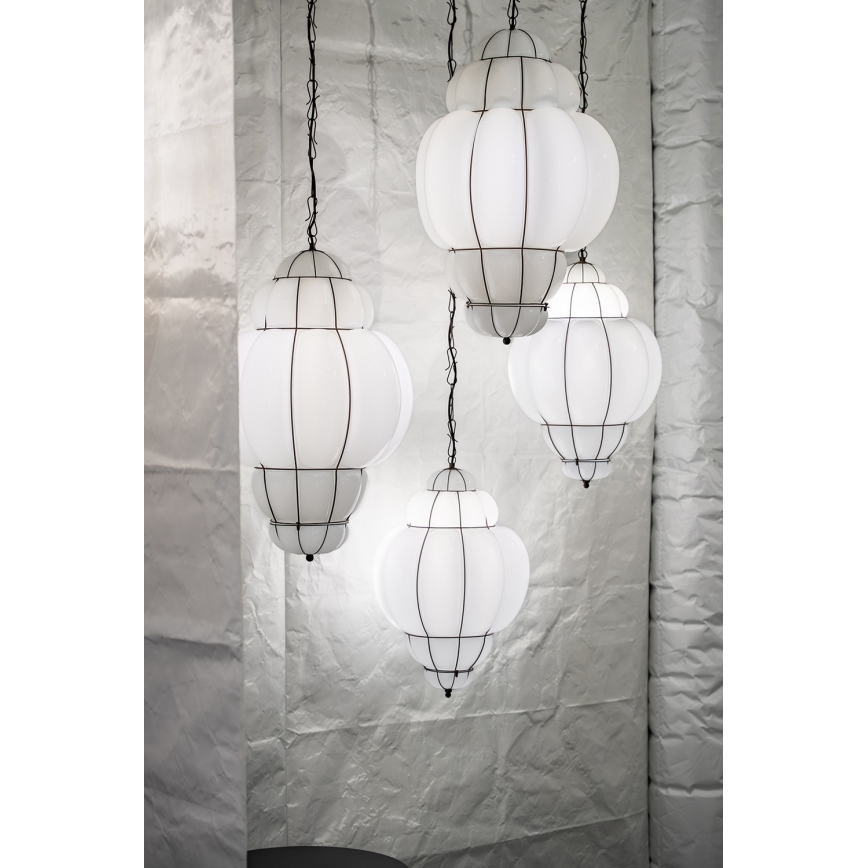 SIRU - Suspension chaîne RIVISTO 1xE27/60W/230V d. 45 cm noir/blanc Venetian verre