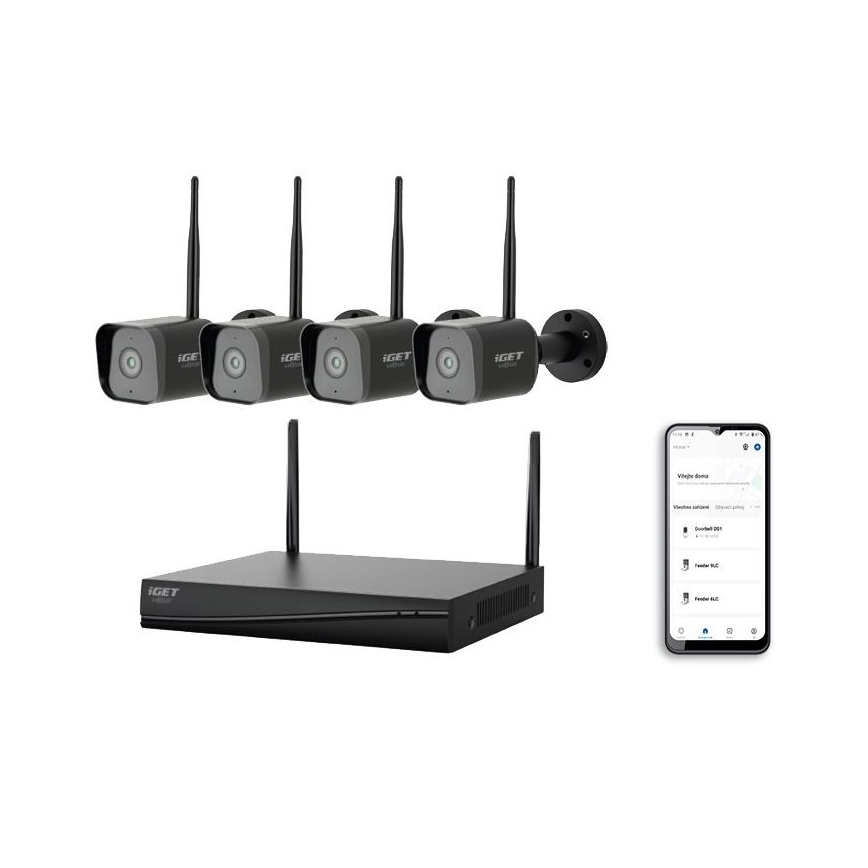Sistema di videosorveglianza intelligente + 4x telecamere dotate di sensore 2K+, alimentazione 12V, IP65, Wi‑Fi Tuya