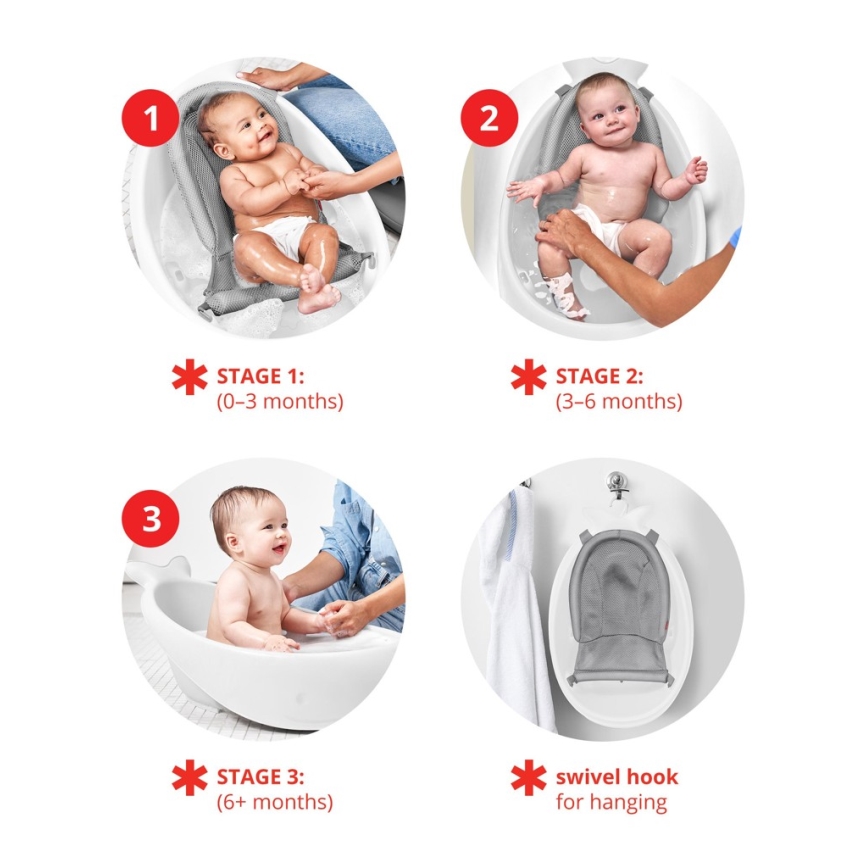Skip Hop - Vaschetta per bambini con cuscino ergonomico MOBY 3 bianco