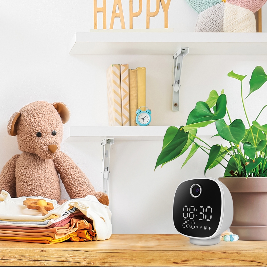 Smart-Kamera mit alarm clock, thermometer und LED-Leuchte 1296p 3Mpx 5V Wi-Fi Tuya IP65