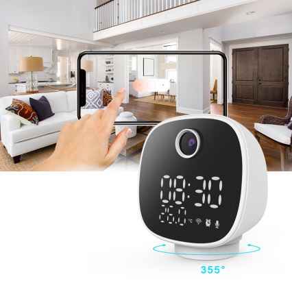 Smart-Kamera mit alarm clock, thermometer und LED-Leuchte 1296p 3Mpx 5V Wi-Fi Tuya IP65