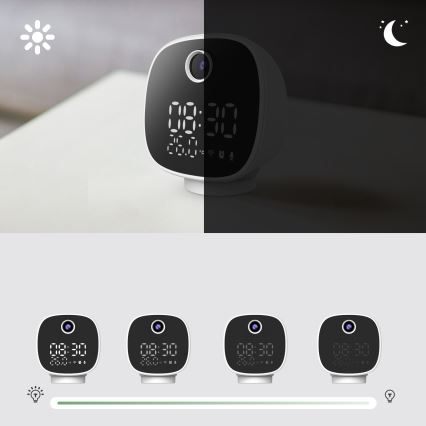 Smart-Kamera mit alarm clock, thermometer und LED-Leuchte 1296p 3Mpx 5V Wi-Fi Tuya IP65