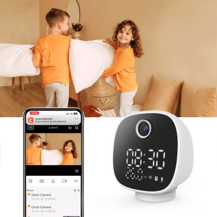 Telecamera intelligente con sveglia, termometro e luce LED 1296p 3Mpx 5V Wi-Fi Tuya IP65