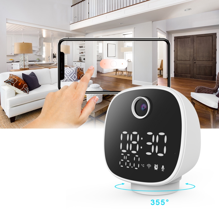 Telecamera intelligente con sveglia, termometro e luce LED 1296p 3Mpx 5V Wi-Fi Tuya IP65