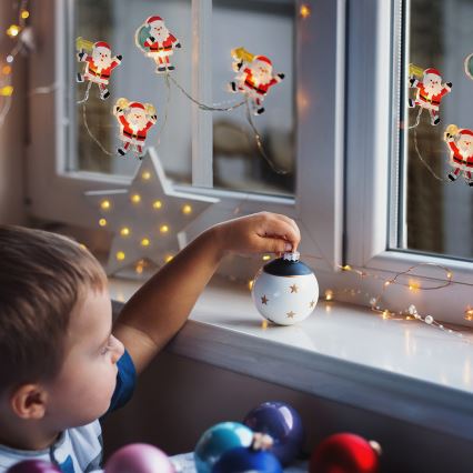 Guirlande LED avec ventouses 6×LED — 2×AA — 1,2 m — blanc chaud — Santa