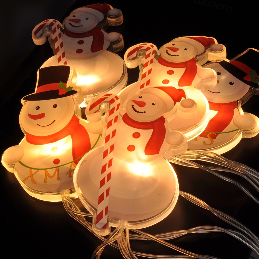 Catena luminosa LED con ventose 6xLED/2xAA 1,2m bianco caldo motivo pupazzo di neve