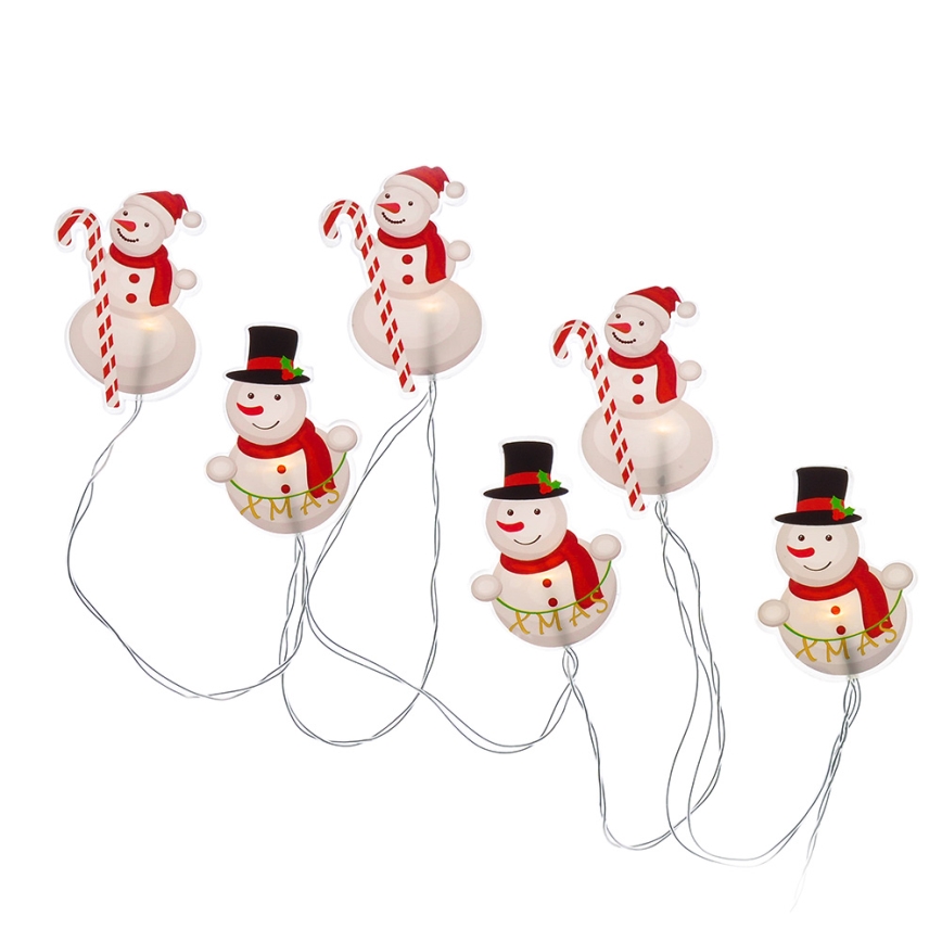 Guirlande LED à ventouses 6xLED/2xAA 1,2m blanc chaud bonhomme de neige