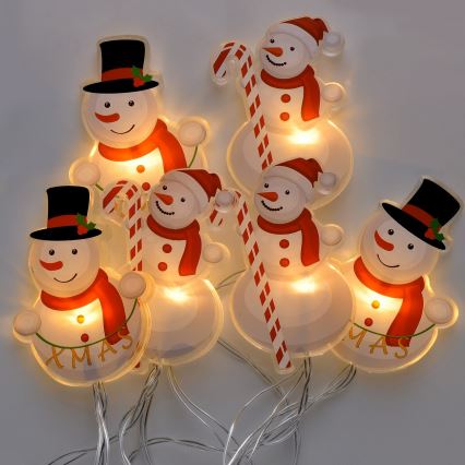 LED-Lichterkette mit Saugnäpfen 6xLED/2xAA 1,2m warmweiß Schneemann