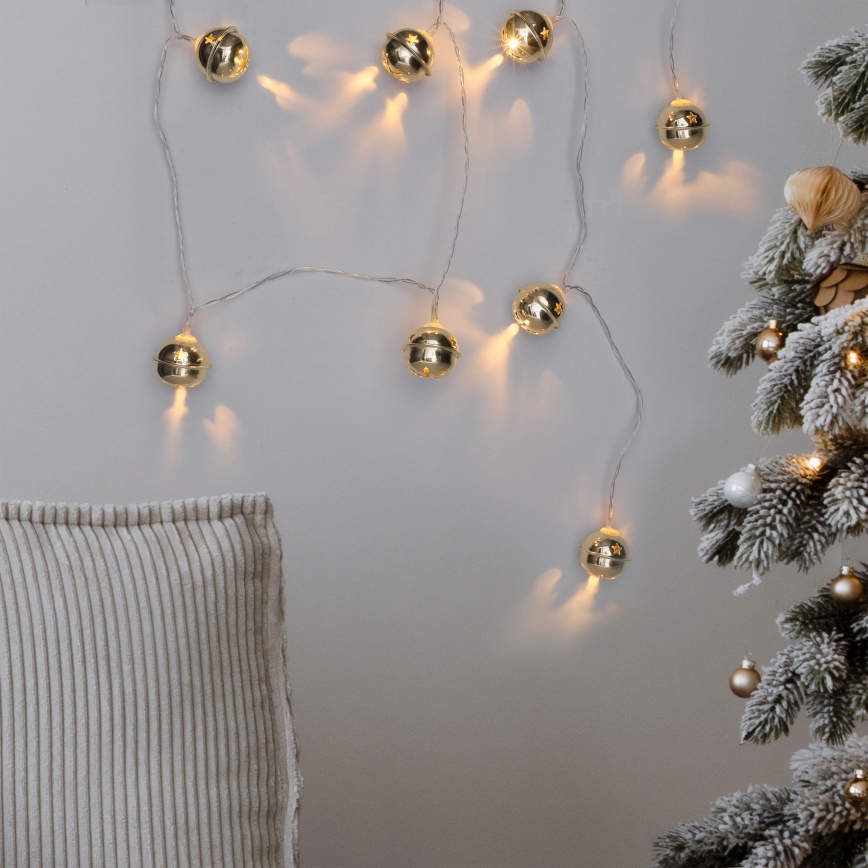 Guirlande LED 10xLED/2xAA/blanc chaud 1,8m grelots