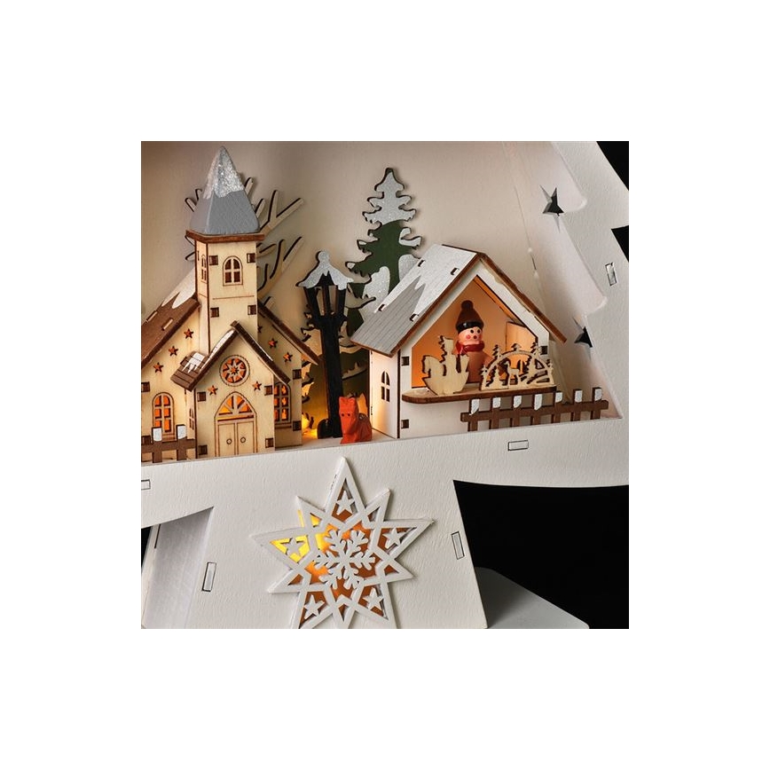 Decorazione natalizia LED: albero in legno con 13 LED, alimentazione 2x AA