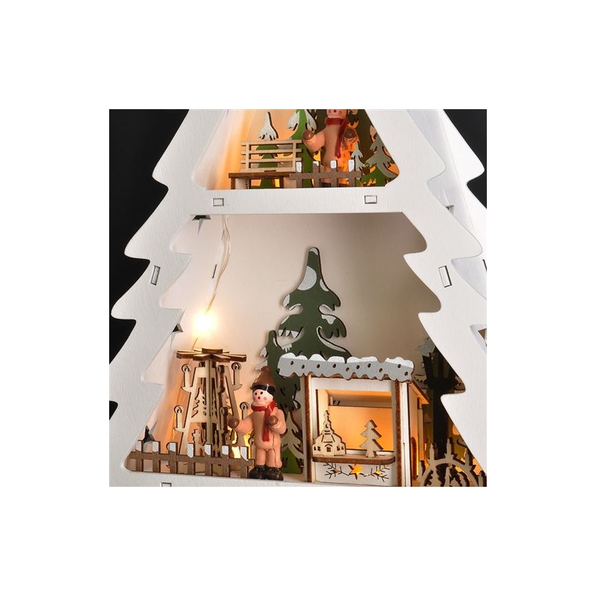 Decorazione natalizia LED: albero in legno con 13 LED, alimentazione 2x AA