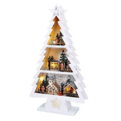 Decorazione natalizia LED: albero in legno con 13 LED, alimentazione 2x AA