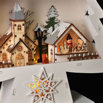 LED-Weihnachtsdekoration, 13 LEDs, 2×AA, Holz-Tannenbaum