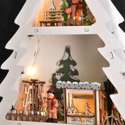 LED-Weihnachtsdekoration, 13 LEDs, 2×AA, Holz-Tannenbaum