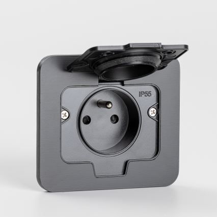 Bodeneinbau-Steckdose für den Außenbereich IP55 schwarz rechteckig