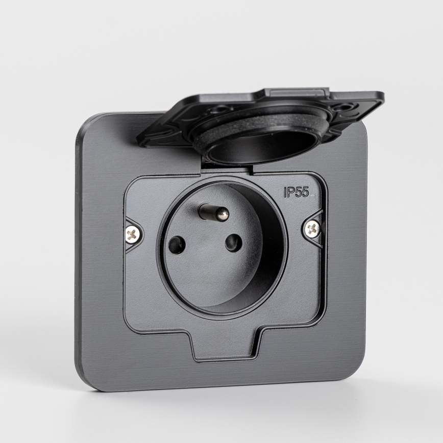 Bodeneinbau-Steckdose für den Außenbereich IP55 schwarz rechteckig