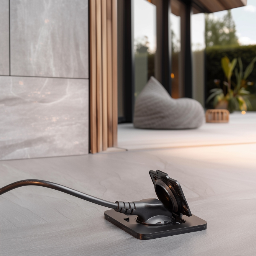 Bodeneinbau-Steckdose für den Außenbereich IP55 schwarz rechteckig