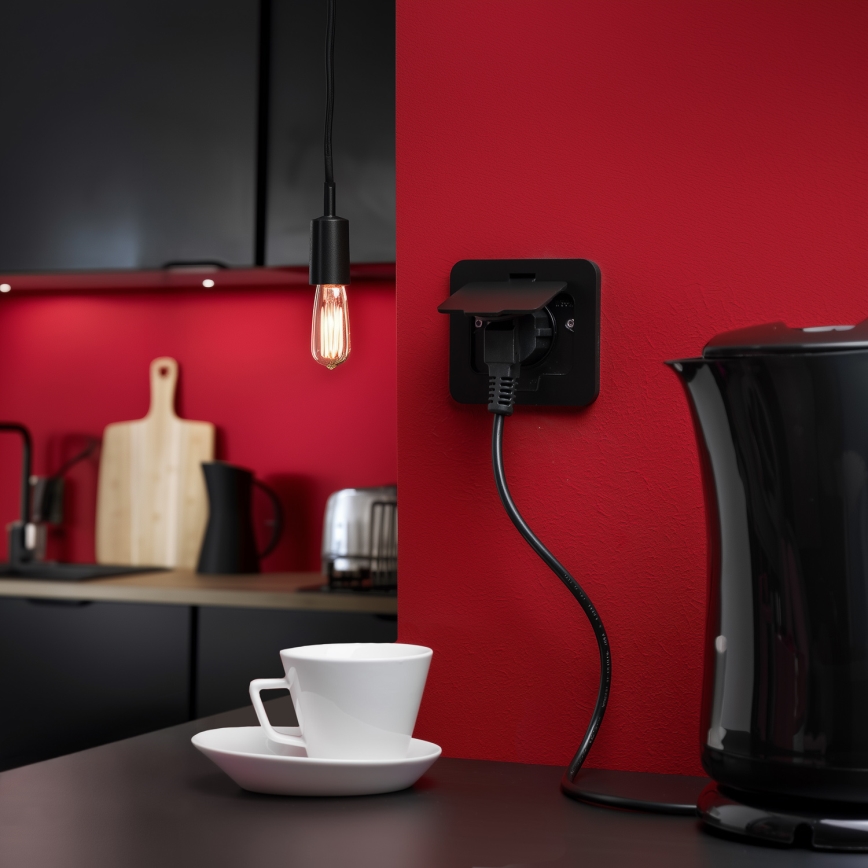 Bodeneinbau-Steckdose für den Außenbereich IP55 schwarz rechteckig