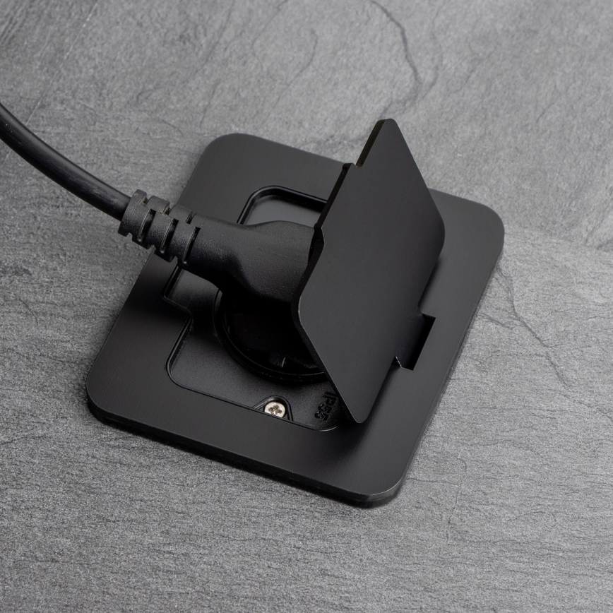 Bodeneinbau-Steckdose für den Außenbereich IP55 schwarz rechteckig