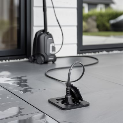 Bodeneinbau-Steckdose für den Außenbereich IP55 schwarz rechteckig