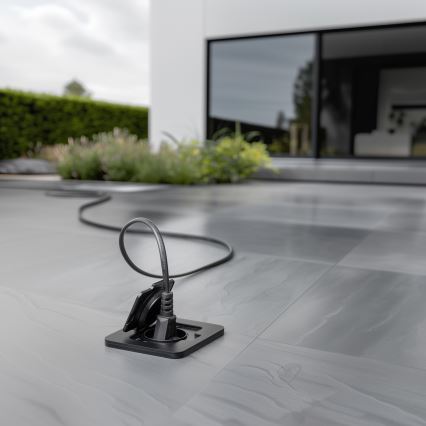 Bodeneinbau-Steckdose für den Außenbereich IP55 schwarz rechteckig