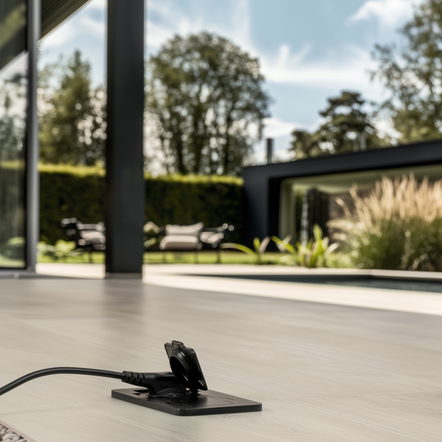 Bodeneinbau-Doppelsteckdose für den Außenbereich IP55 schwarz rechteckig