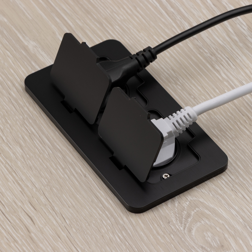 Bodeneinbau-Doppelsteckdose für den Außenbereich IP55 schwarz rechteckig