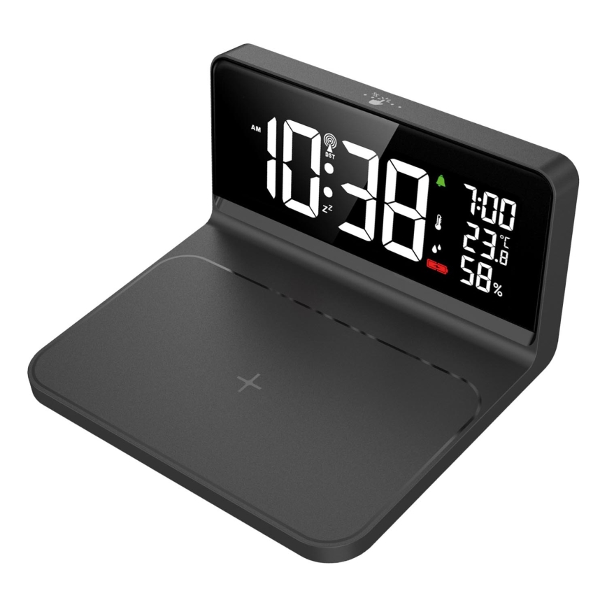 Solight CA06 - LED Orologio a sveglia con display LCD e ricarica wireless Qi LED/10W/230V