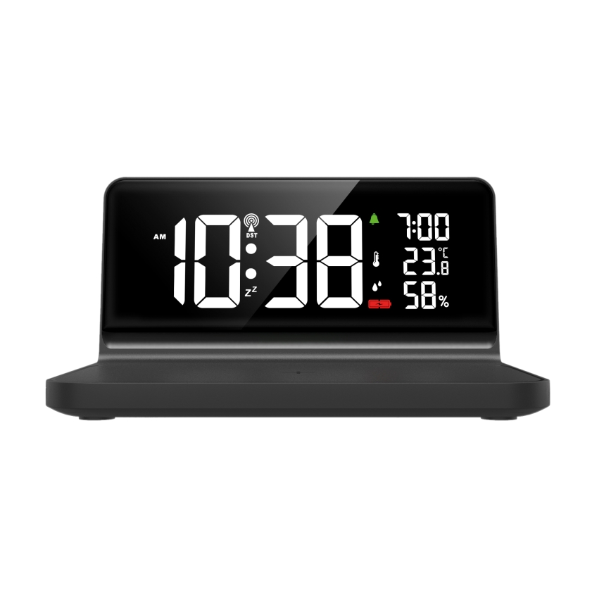 Solight CA06 - LED Orologio a sveglia con display LCD e ricarica wireless Qi LED/10W/230V