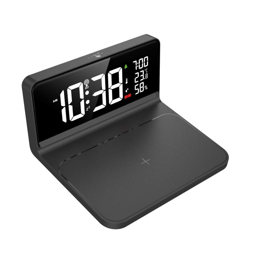 Solight CA06 - LED Orologio a sveglia con display LCD e ricarica wireless Qi LED/10W/230V