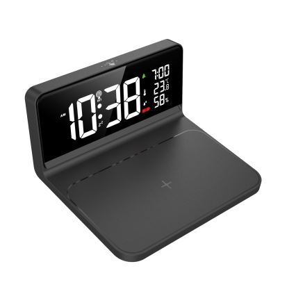 Réveil avec écran LCD et charge sans fil Qi LED/10W/230V
