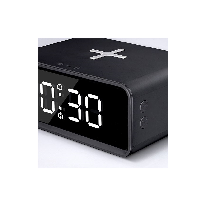 Digitaluhr mit Qi‑Ladefunktion (kabellos), 230 V / CR2032, schwarz