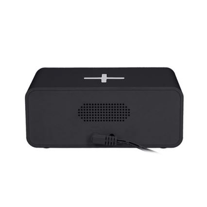 Horloge numérique avec chargeur sans fil Qi (230V / pile CR2032) — noire