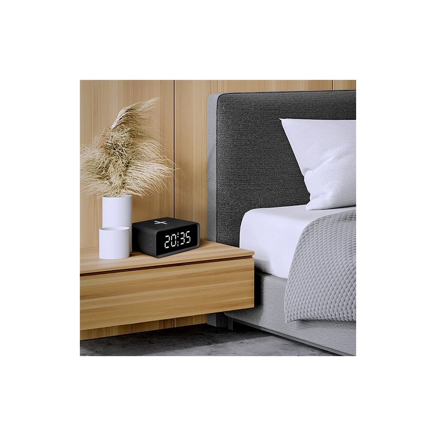 Orologio digitale con caricatore wireless Qi 230V/CR2032 nero