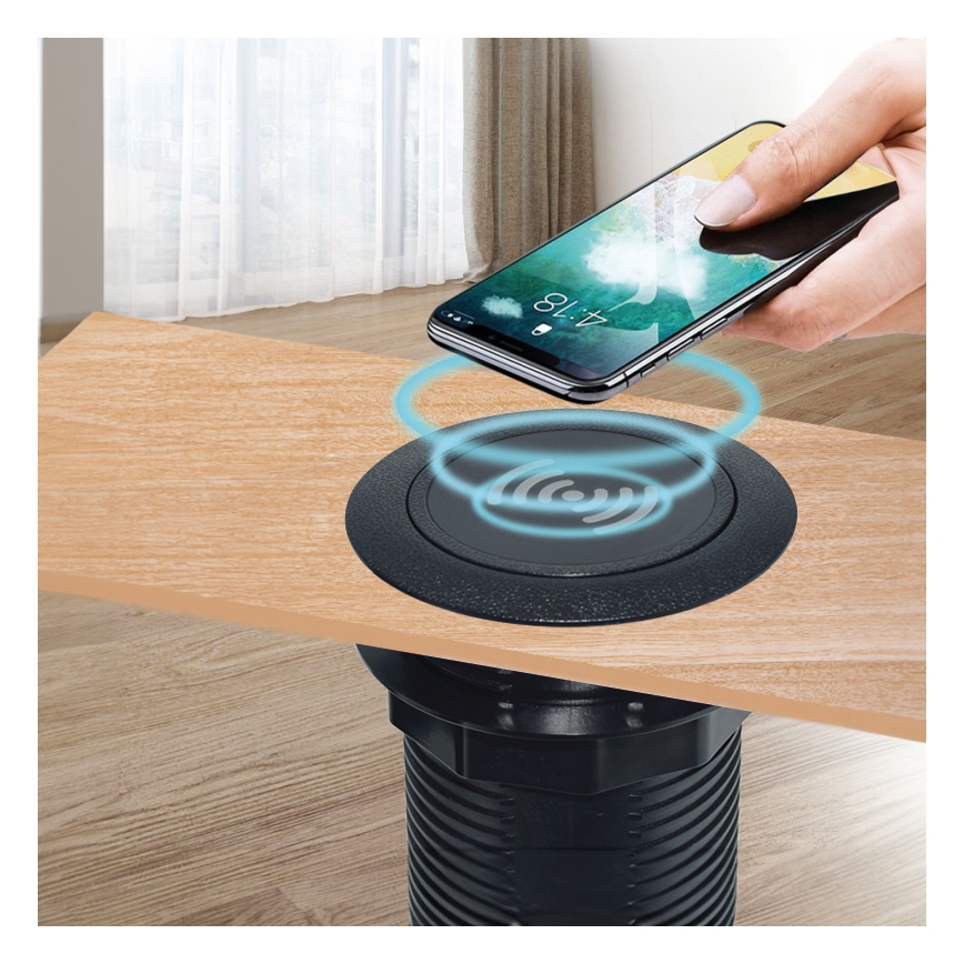 Caricabatterie wireless integrato + USB A+C nero
