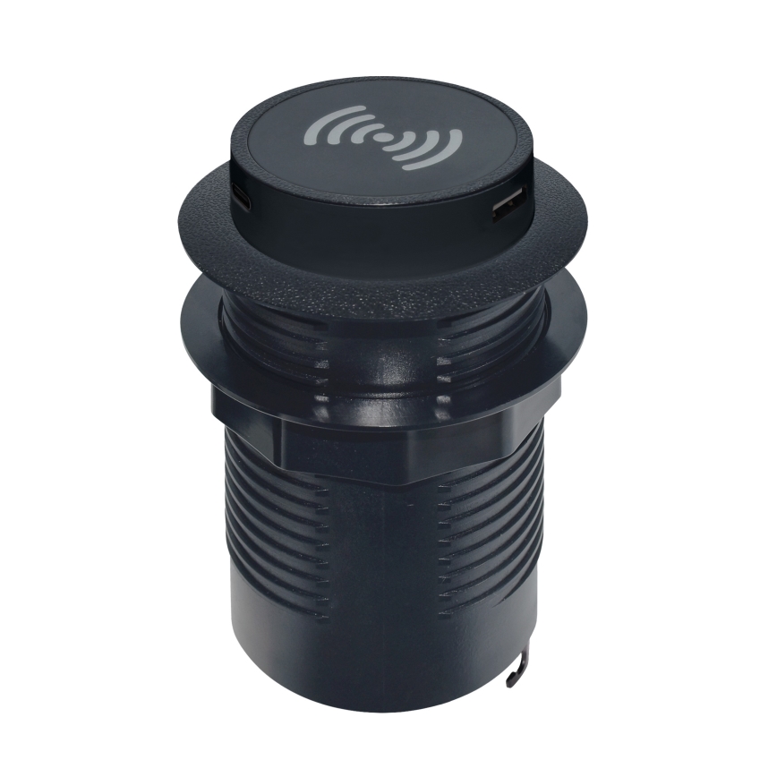 Caricabatterie wireless integrato + USB A+C nero