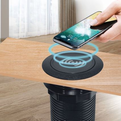 Eingebautes kabelloses Ladegerät + USB A+C schwarz