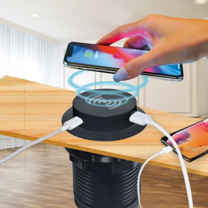Eingebautes kabelloses Ladegerät + USB A+C schwarz