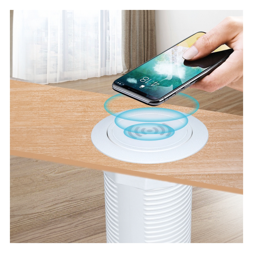 Caricabatterie wireless integrato + USB A+C bianco