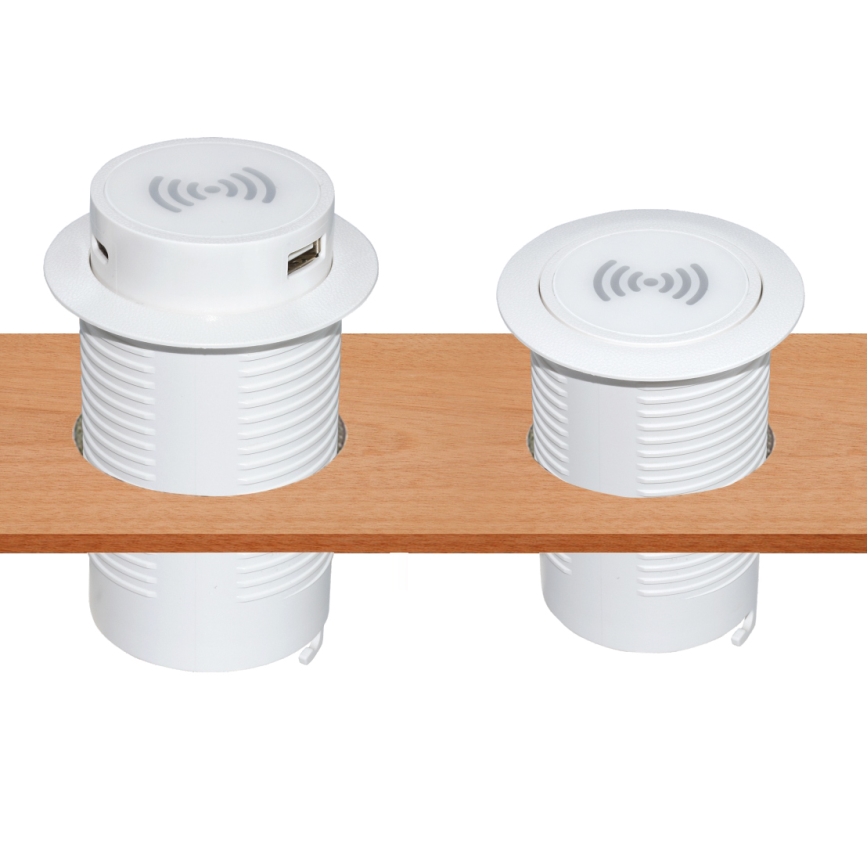 Caricabatterie wireless integrato + USB A+C bianco