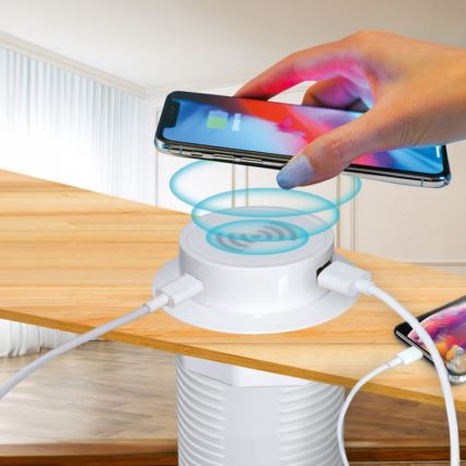 Chargeur sans fil intégré + USB A+C blanc
