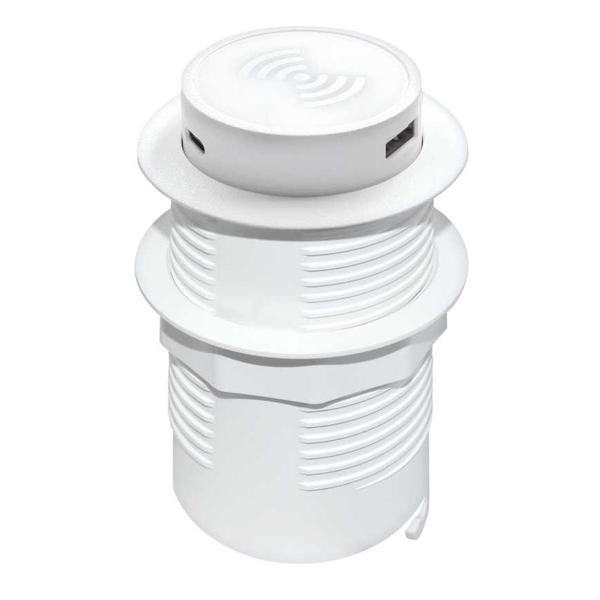 Chargeur sans fil intégré + USB A+C blanc