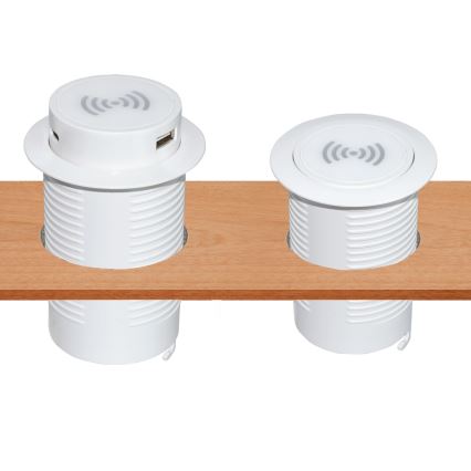 Chargeur sans fil intégré + USB A+C blanc