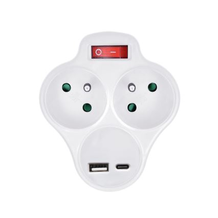 Multiprise avec chargeur USB A+C et interrupteur 2x10A blanc