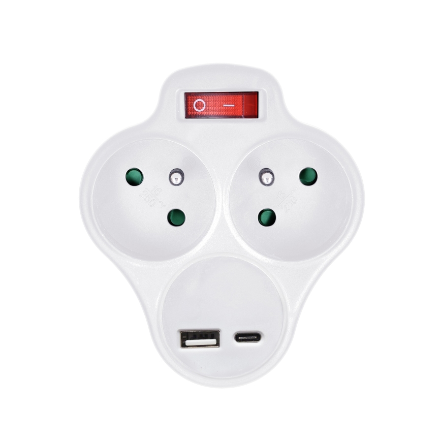 Multiprise avec chargeur USB A+C et interrupteur 2x10A blanc