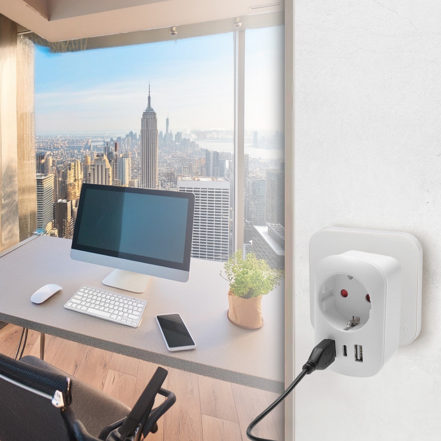 Adaptateur de voyage pour les États-Unis 230 V, 2 ports USB-A + 1 port USB-C
