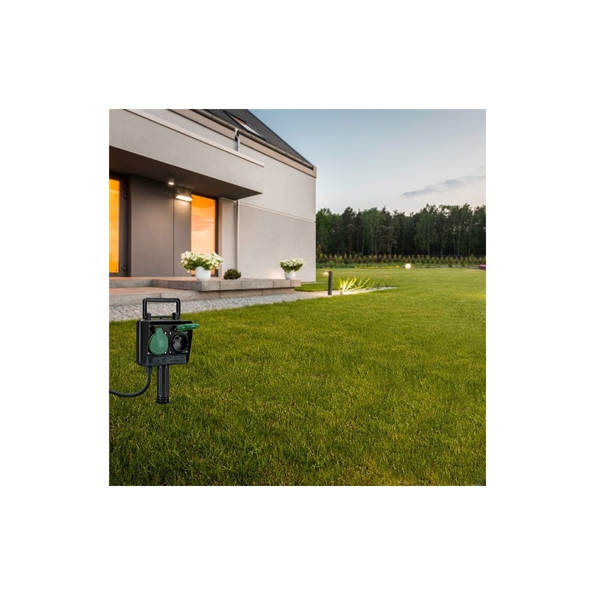 Borne de jardin extérieur avec prises IP44 + câble en caoutchouc 1,5 m