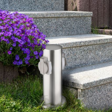 Outdoor-Steckdosensäule 2Z 230V IP44 mattes Chrom rund